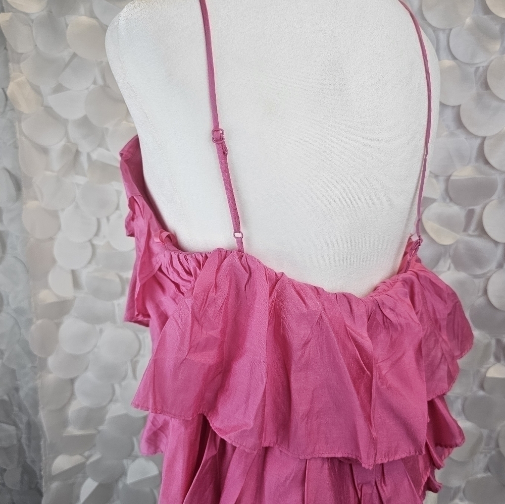 Pink Ruffled One-Shoulder Crop Top - Picture 4 of 5